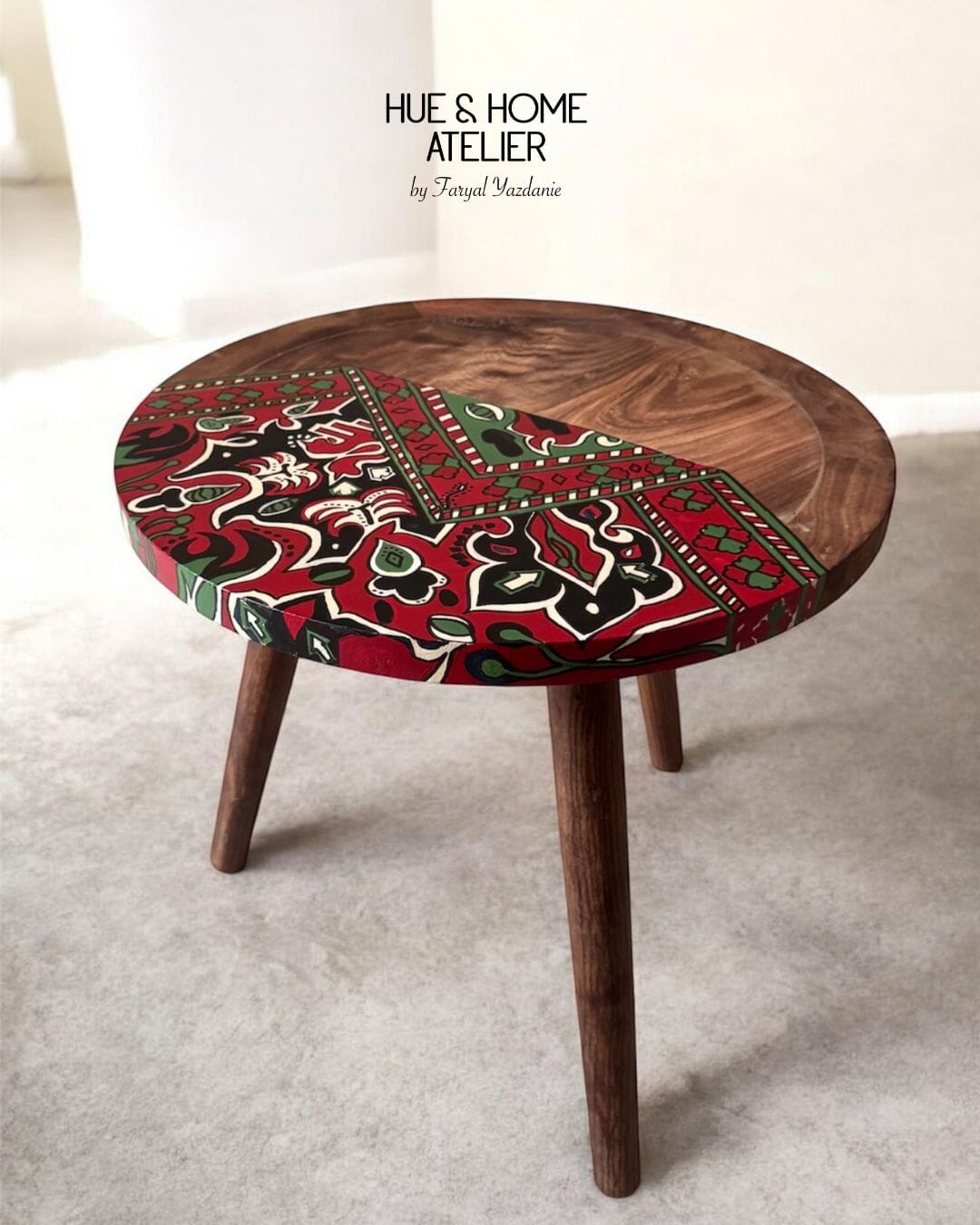Laal Rekha - Hand-painted Accent Table Table Hue&Home Atelier 