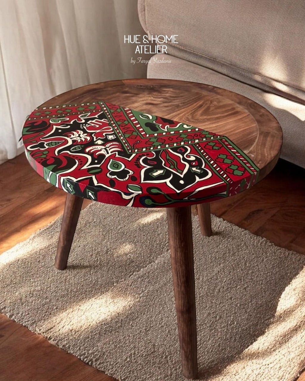 Laal Rekha - Hand-painted Accent Table Table Hue&Home Atelier 
