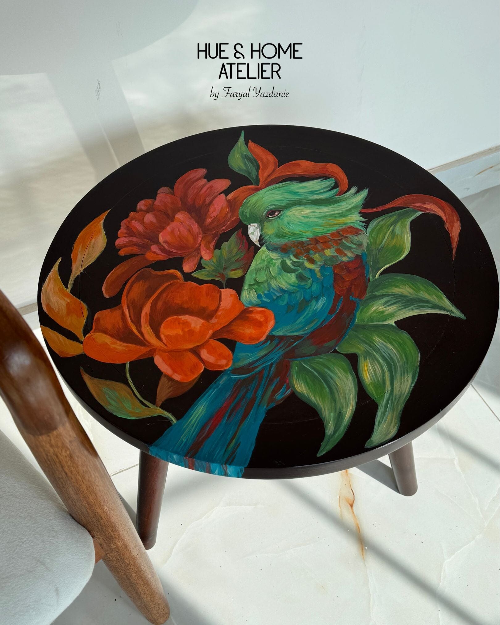 The Silent Listener – Hand-Painted Rosewood Coffee Table Table Hue&Home Atelier 