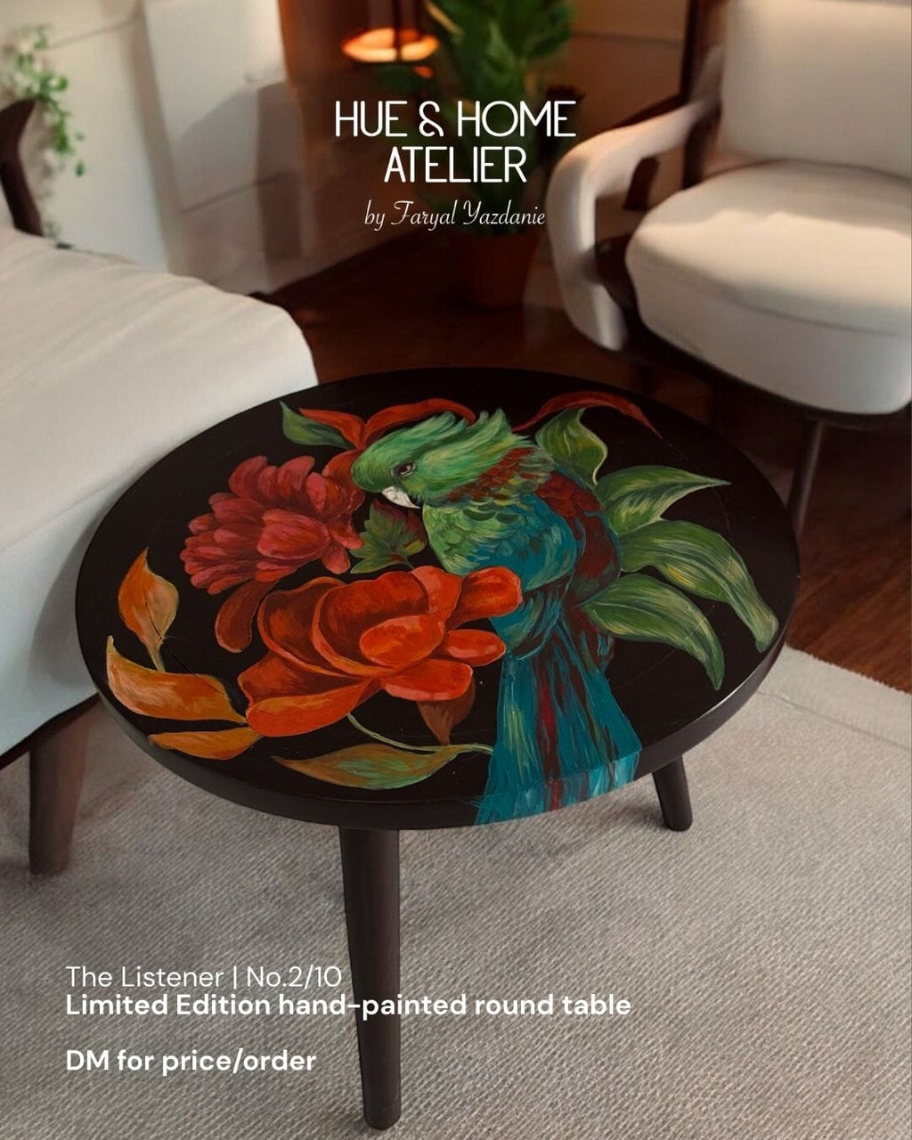 The Silent Listener – Hand-Painted Rosewood Coffee Table Table Hue&Home Atelier 