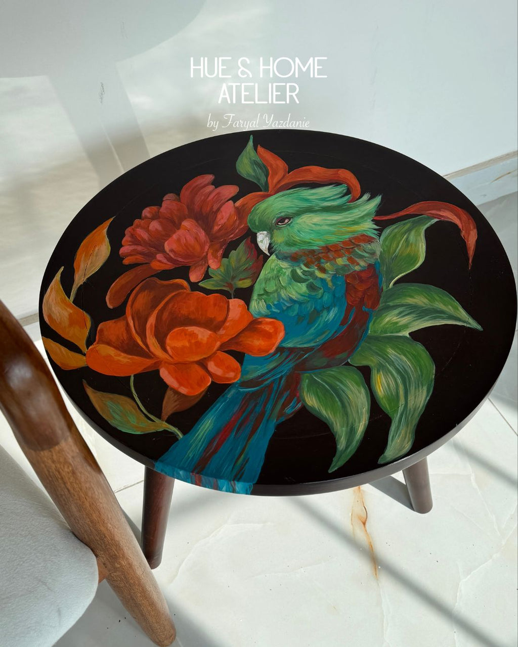 The Silent Listener – Hand-Painted Rosewood Coffee Table Table Hue&Home Atelier 
