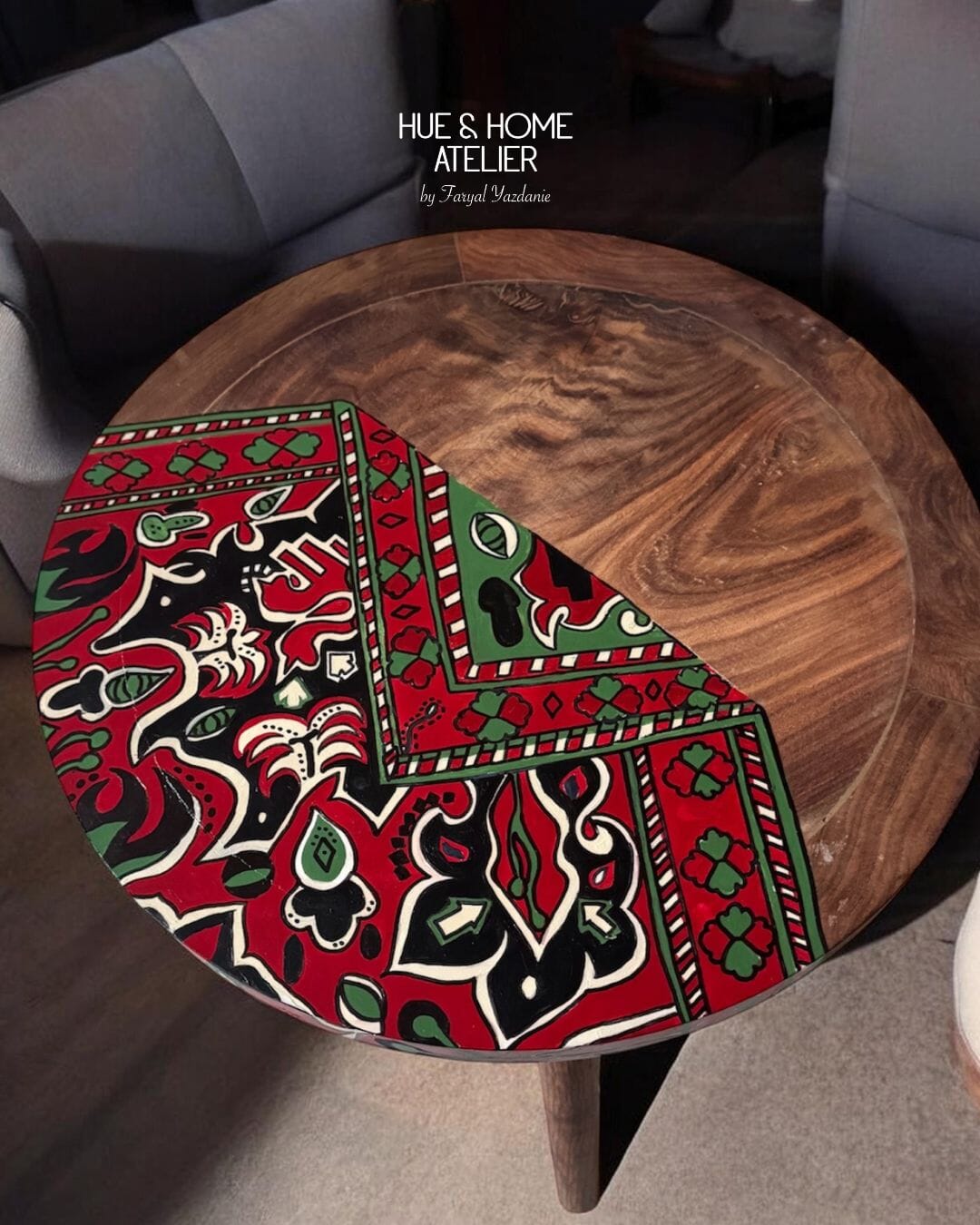 Laal Rekha - Hand-painted Accent Table Table Hue&Home Atelier 